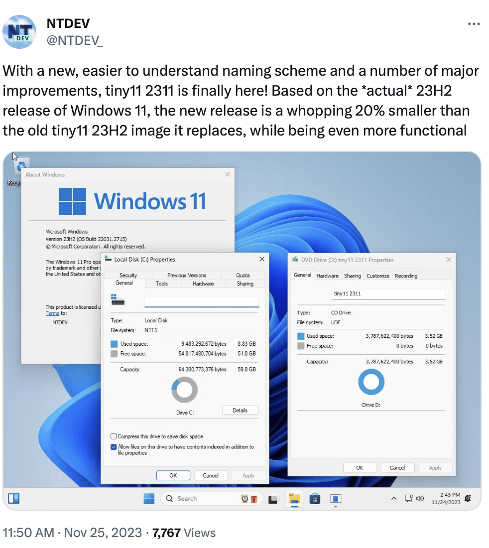 Tiny11 23H2下载安装教程，2G内存老爷机也能带飞