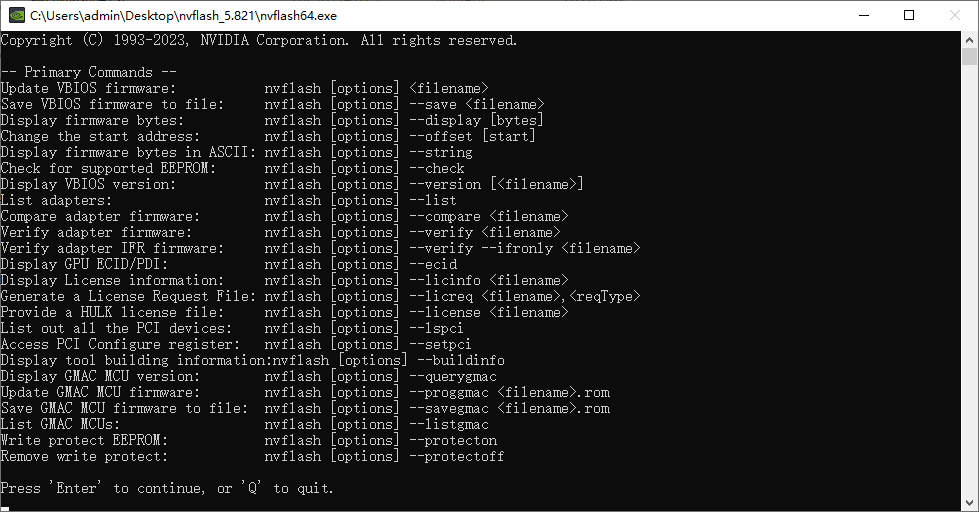 NVFLASH 软件操作界面 NVFLASH 软件操作界面